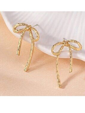 Earrings Gold Bow Stud Stunning Simple Trendy Boho Pierced Stylish Glam Princess